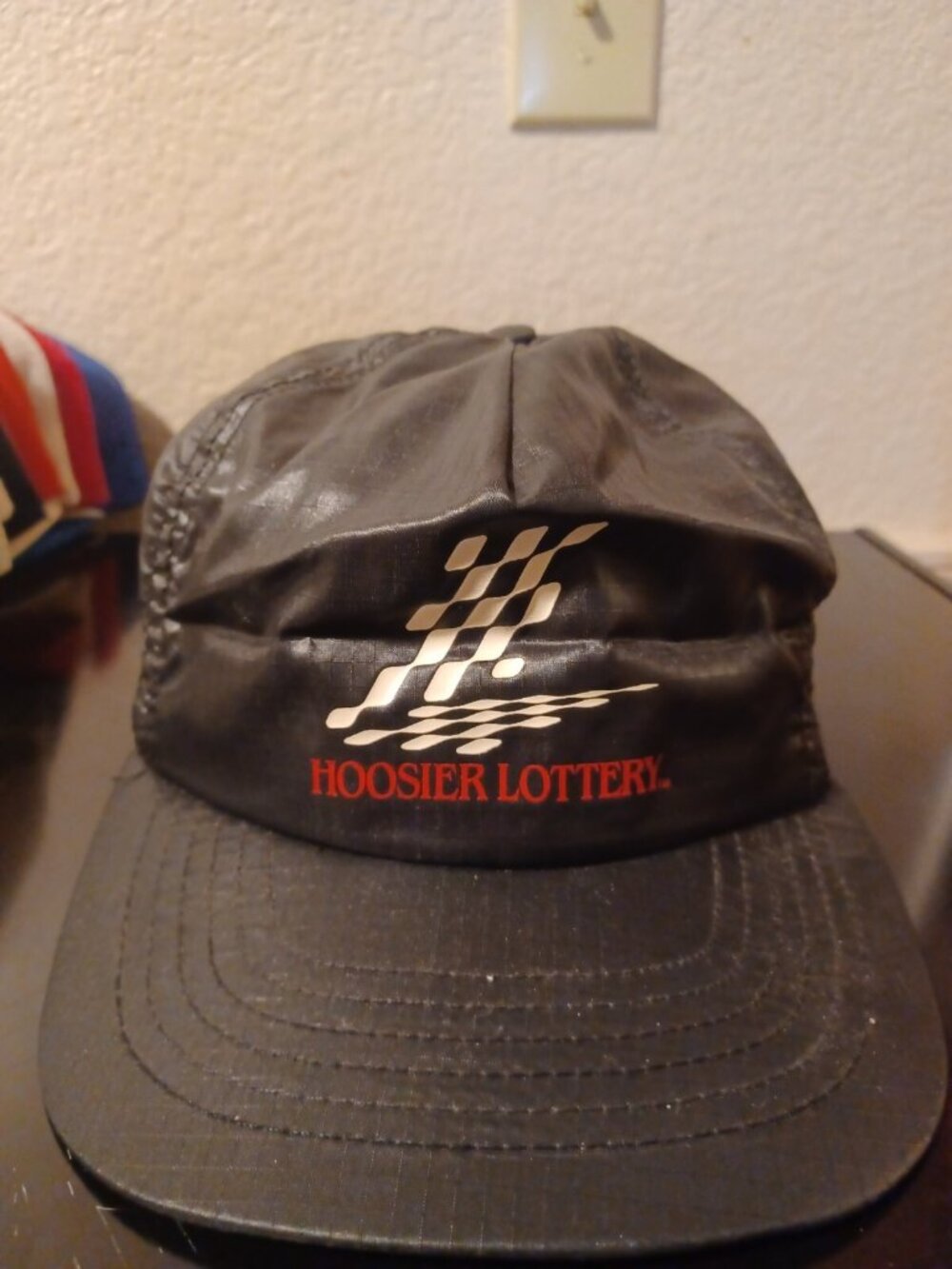 Vintage Hoosier Lottery Snapback Baseball Hat Cap Leather Style Black